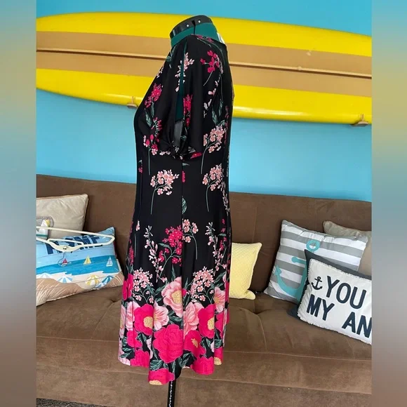 NY Collection Women’s Black Floral Dress Size Large - Picture 2 of 7